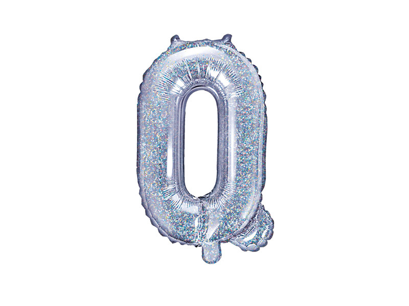 Balon foliowy 14" litera "Q", srebrna holograficzna / 35 cm