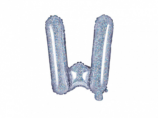 Balon foliowy 14" litera "W", srebrny holograficzna / 35 cm