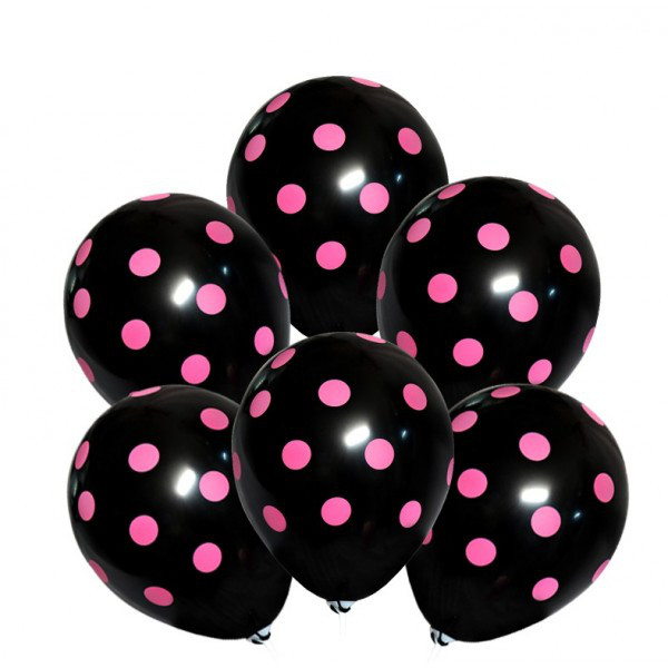 Balony lateksowe 12" z czarne w różowe grochy / BAL5