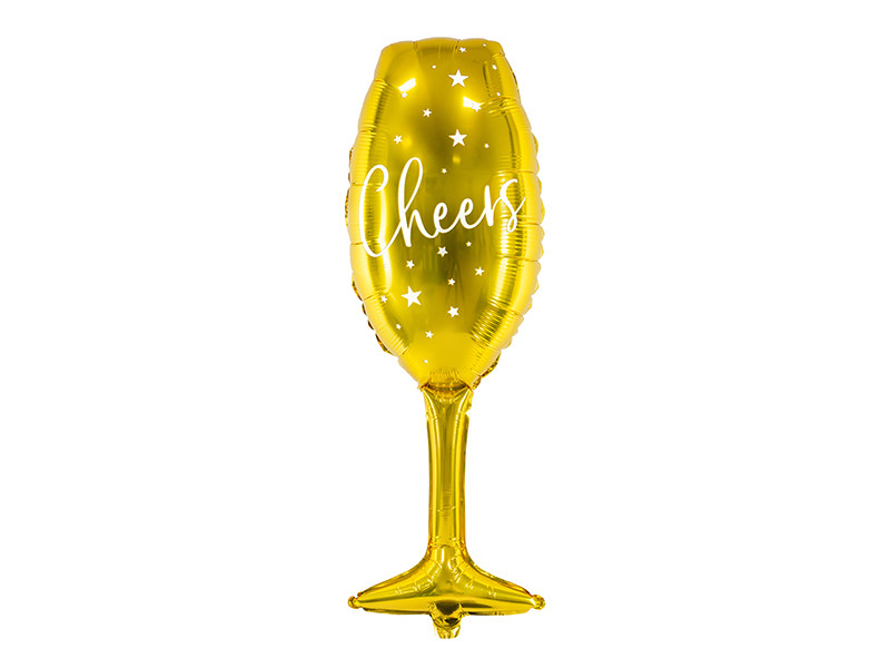 Balon na Sylwestra "Kieliszek szampana", złoty balon foliowy / 28x80 cm
