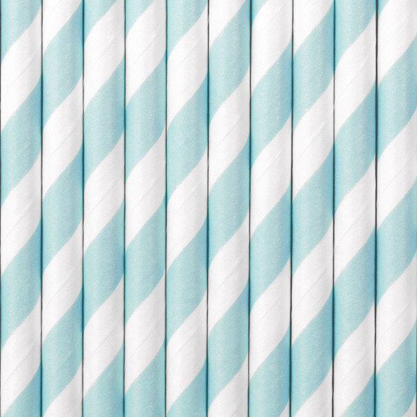 Słomki papierowe "Paski", jasnoniebieskie / 19,5 cm