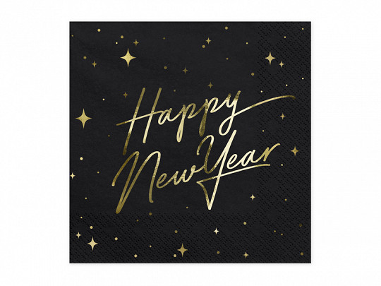 Serwetki "Happy New Year", czarne / 33x33 cm