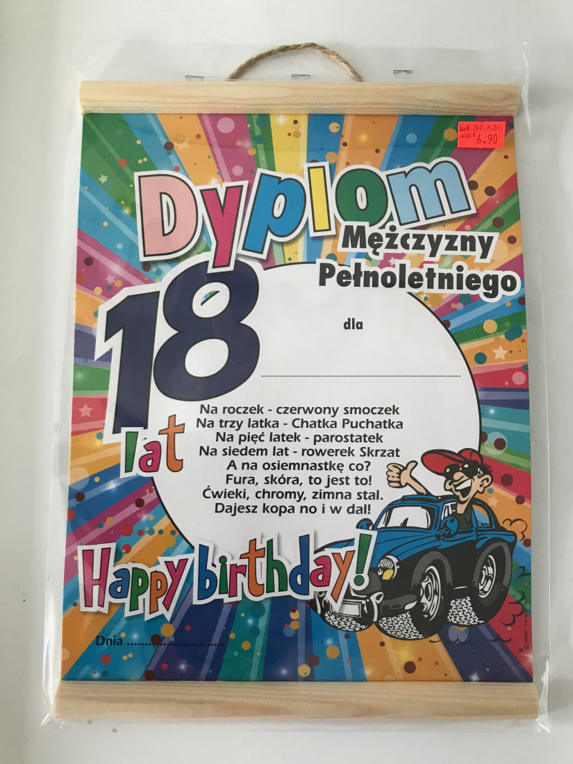 Dyplom na urodziny "18 urodziny" / WER-DYPLOM-255-KOLOR