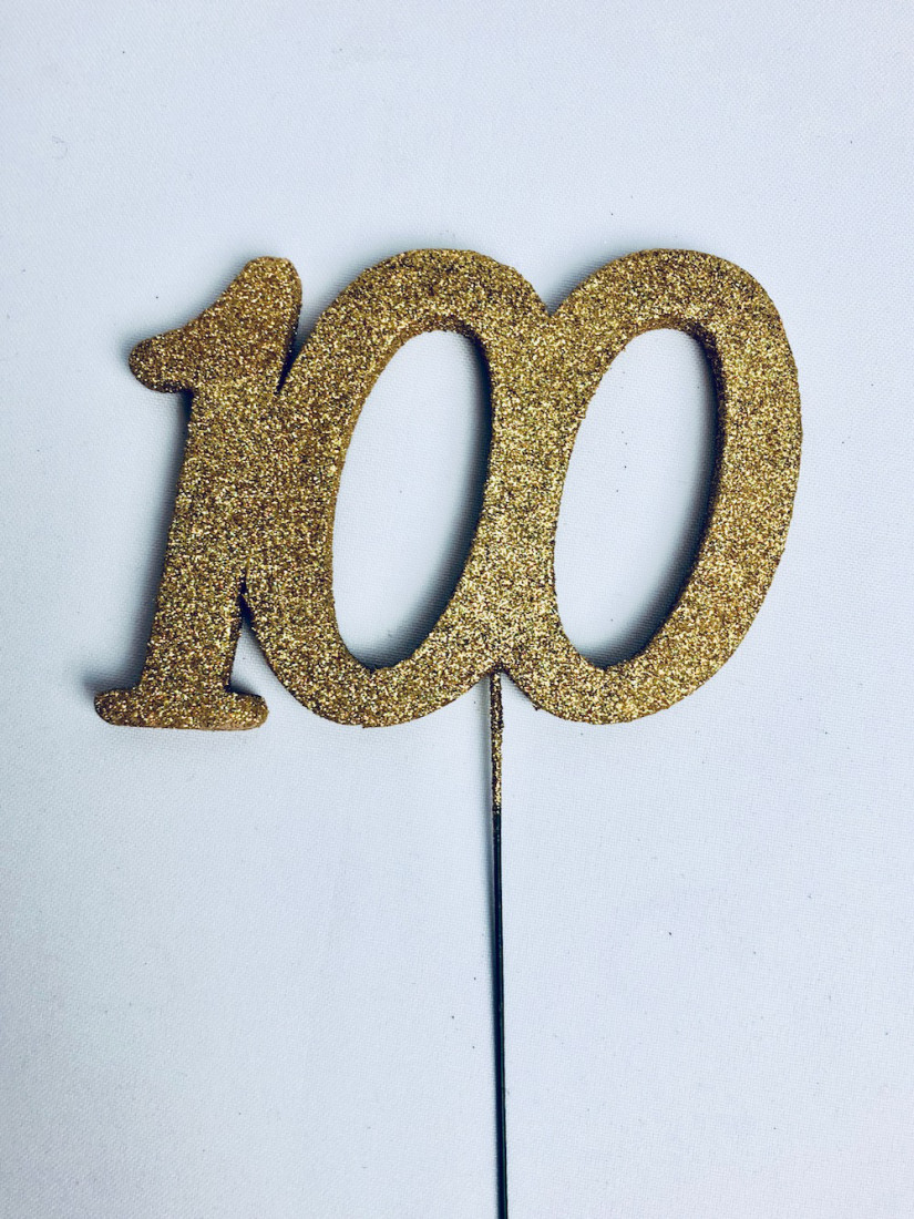 Brokatowa złota cyfra "100" na piku / CBP2100