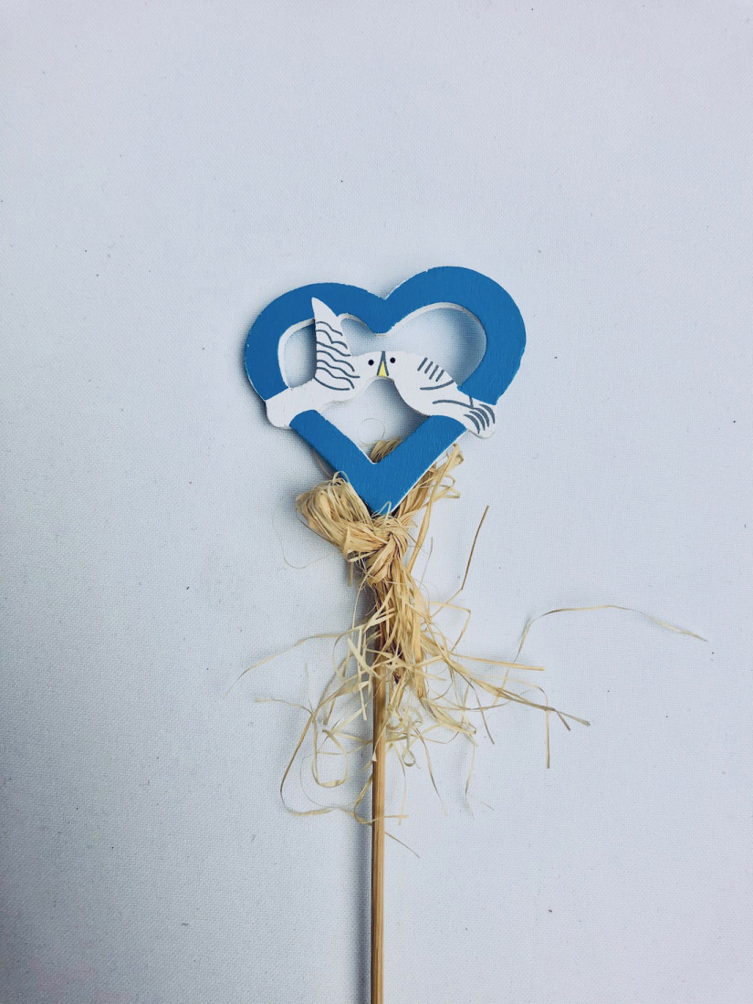 Ozdoba na piku - niebieskie serce z gołąbkami / ONPSGN