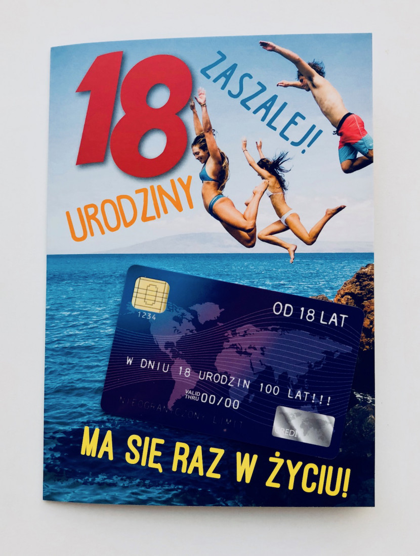 Kartka urodzinowa z kartą kredytową na 18 urodziny / GIFTM-93