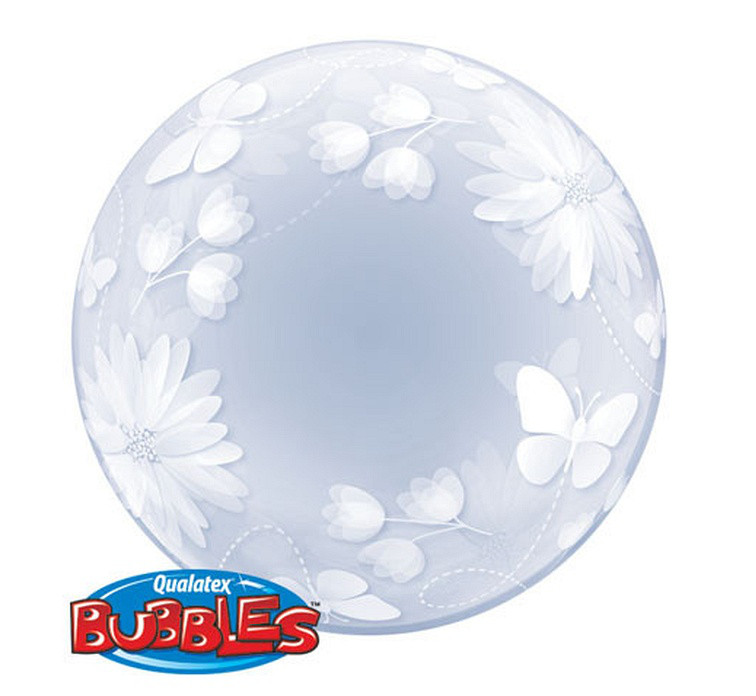 Balon foliowy 20" Bubbles transparentny z nadrukiem "Kwiatki i motyle" / 51cm