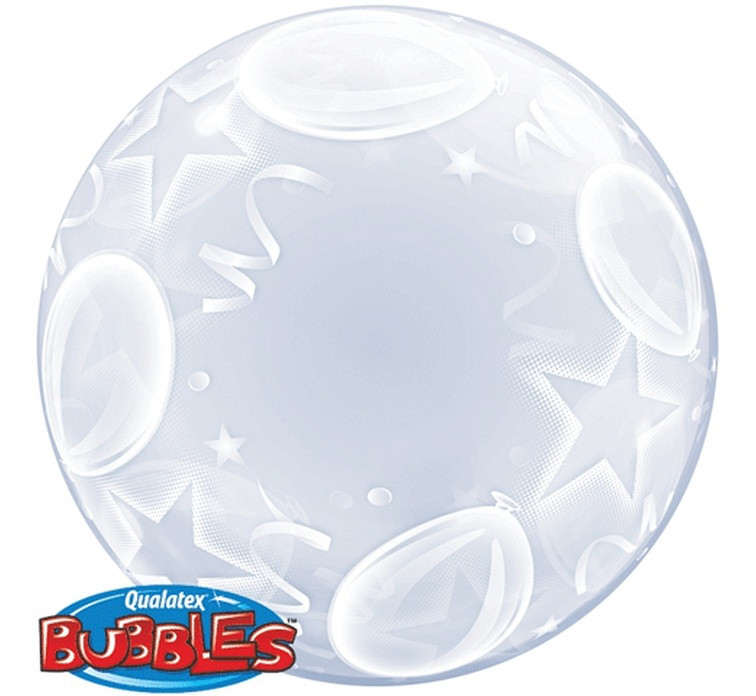 Balon foliowy 24" Bubbles transparentny z nadrukiem "Baloniki i gwiazdki" / 61cm
