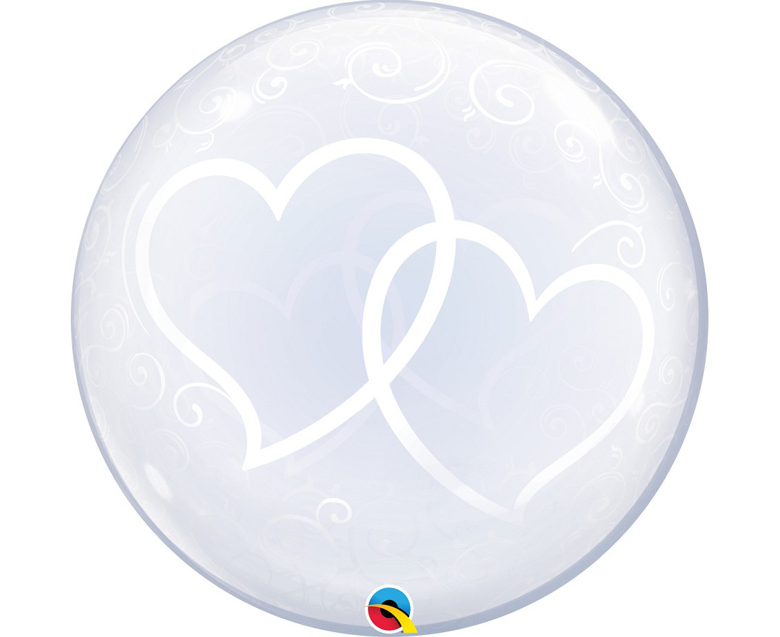 Balon foliowy 24" Bubbles transparentny z nadrukiem "Serca" / 61cm