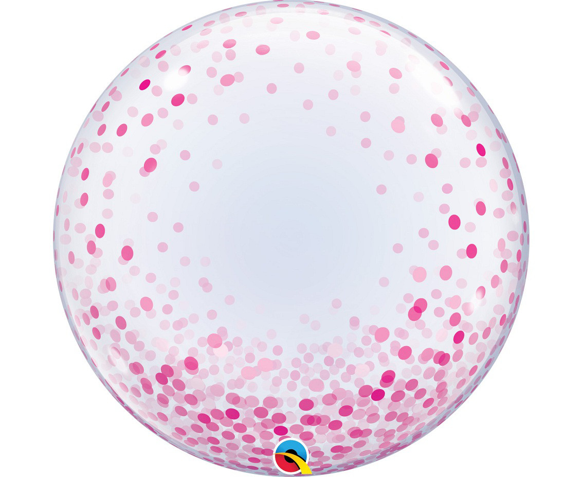 Balon foliowy 24" Bubbles transparentny z nadrukiem "Różowe grochy" / 61cm