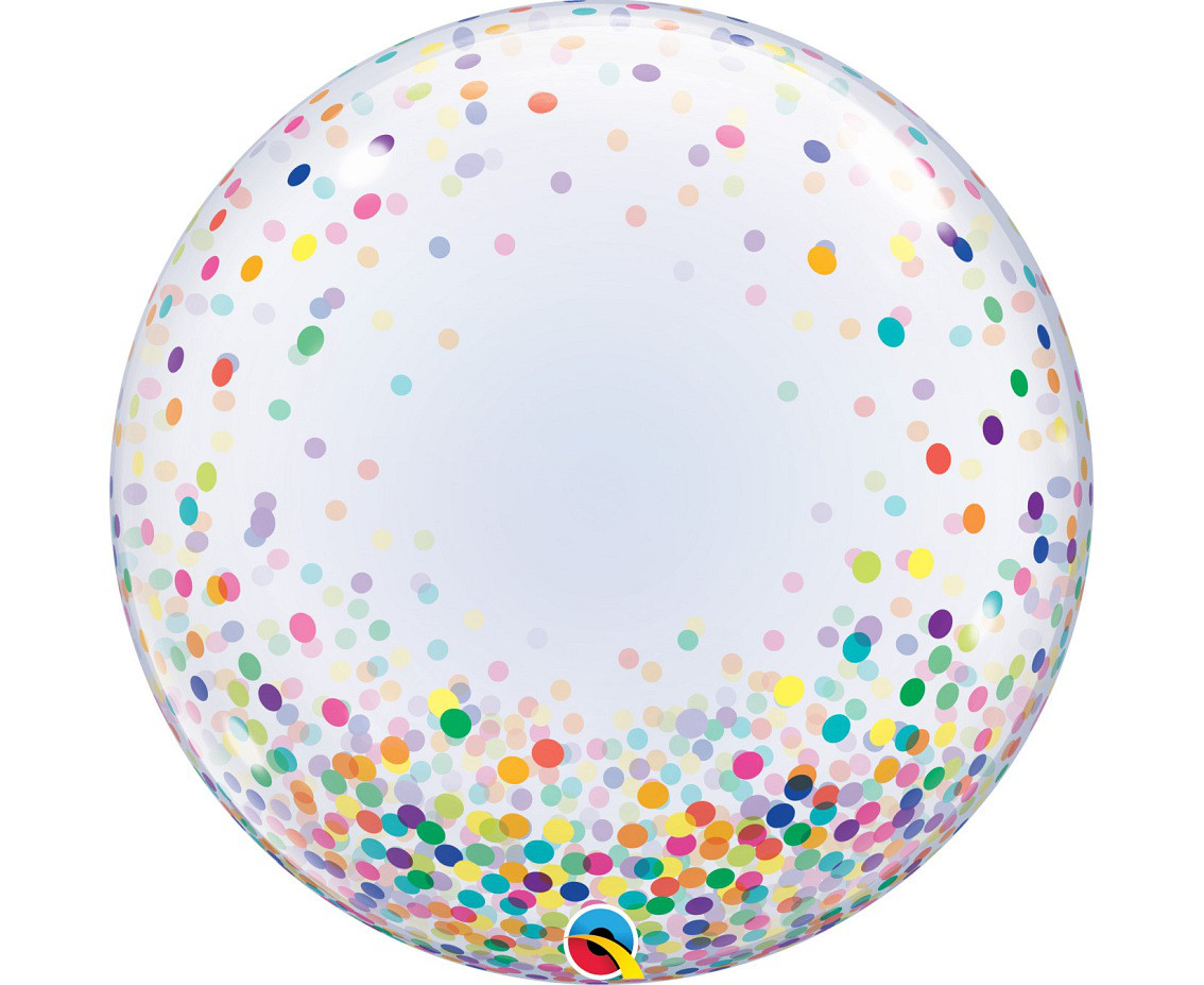 Balon foliowy 24" Bubbles transparentny z nadrukiem "Kolorowe grochy" / 61cm