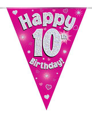 Girlanda różowe flagietki "10 urodziny"