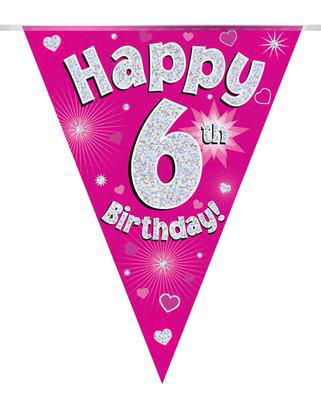 Girlanda różowe flagietki "6 urodziny"
