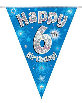Girlanda niebieskie flagietki "6 urodziny"