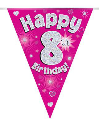 Girlanda różowe flagietki "8 urodziny"