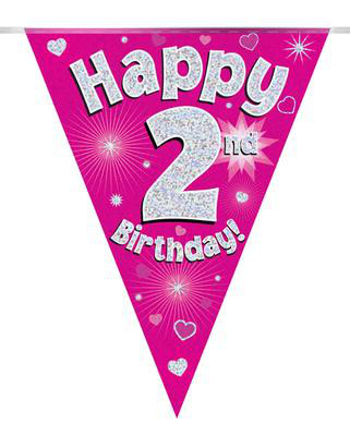 Girlanda różowe flagietki "2 urodziny"