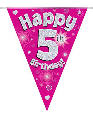 Girlanda różowe flagietki "5 urodziny"