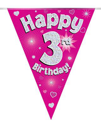 Girlanda różowe flagietki "3 urodziny"