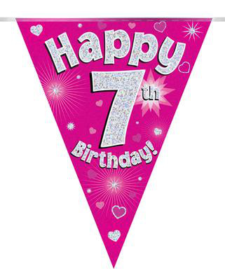 Girlanda różowe flagietki "7 urodziny"