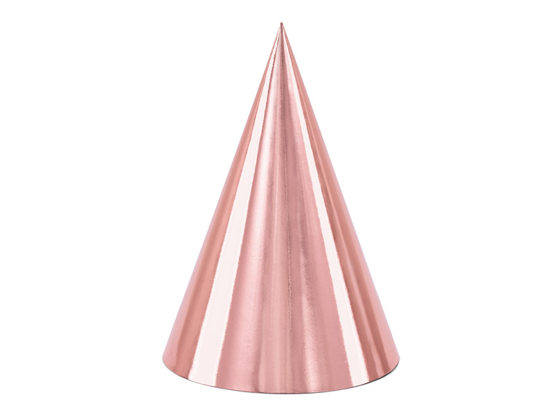 Zestaw czapeczek urodzinowych metalizowanych różowe złoto / 16 cm
