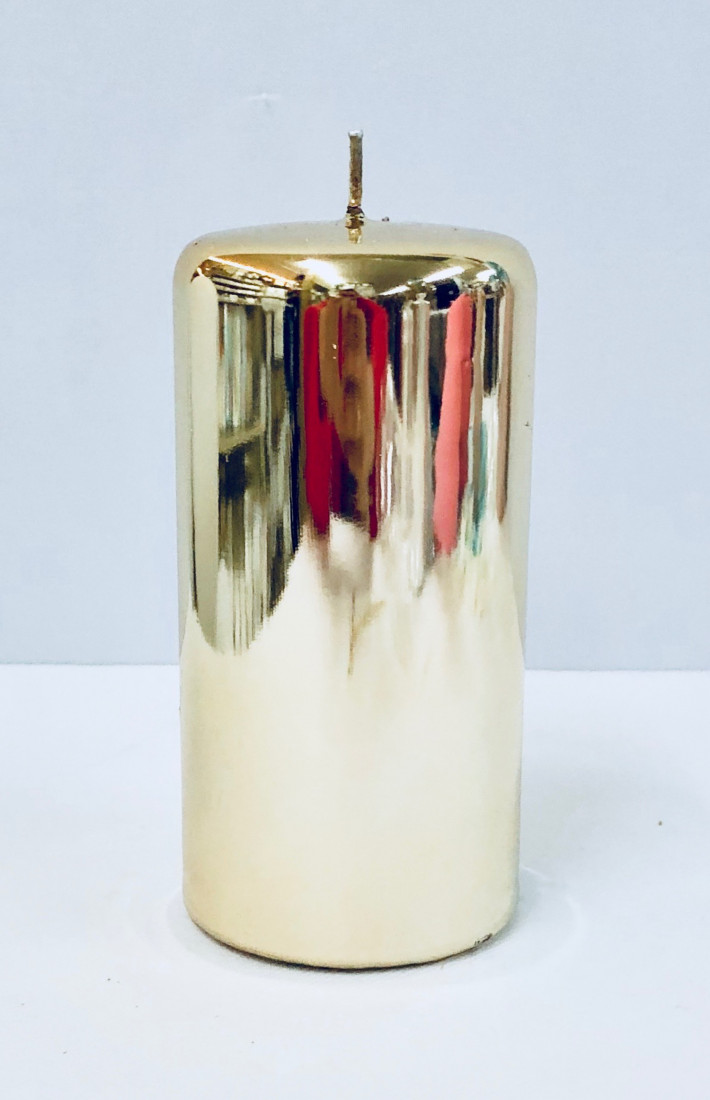 Złota świeca walec, lustrzana / 15x7 cm