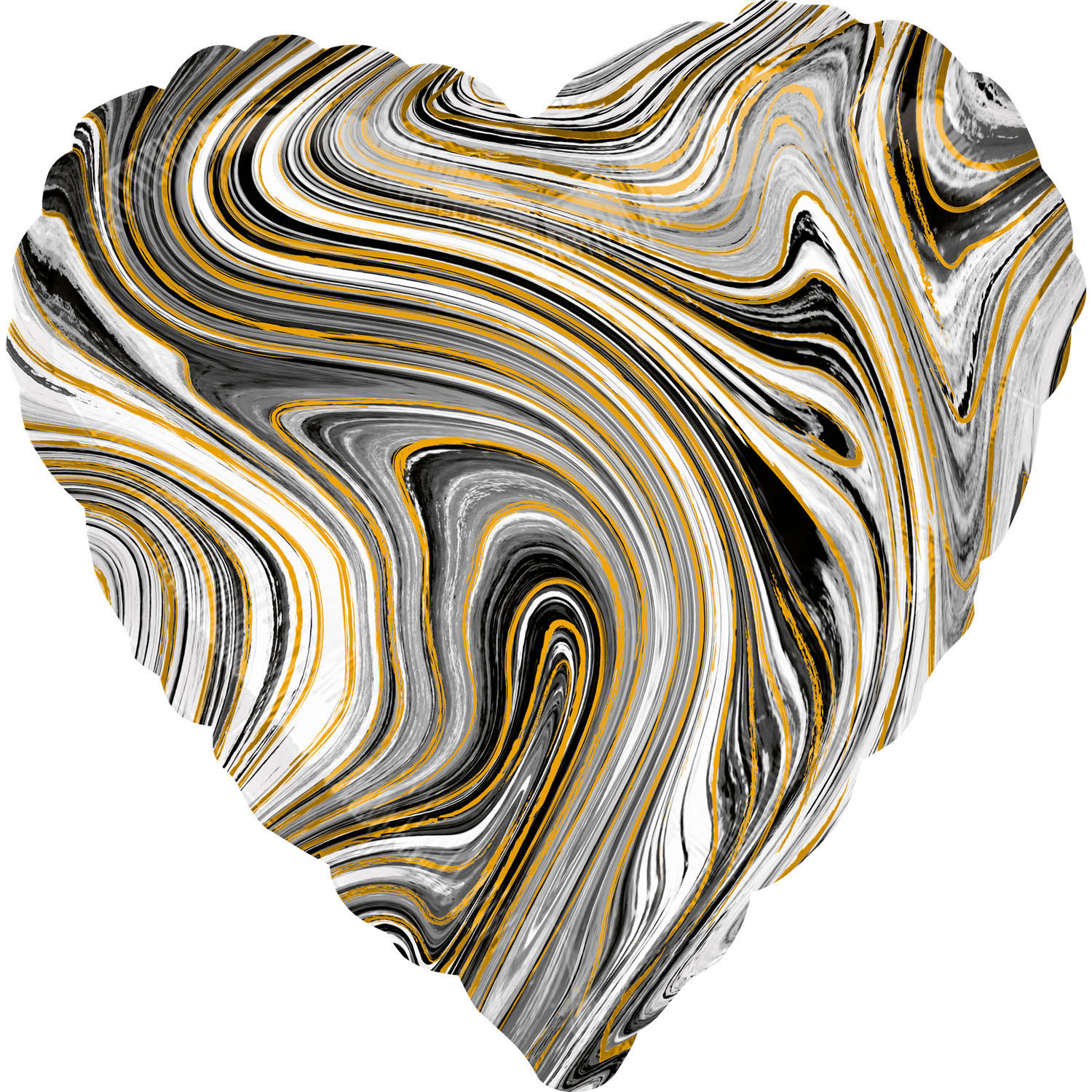Balon foliowy metalizowany - Serce Marble czarne (niezapakowany) / 43 cm