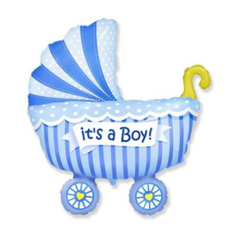 Balon na Narodziny dziecka foliowy mini Wózek dla chłopca / 14"