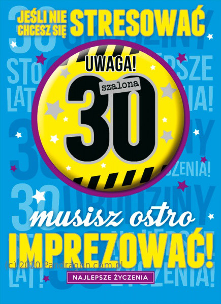 Duża kartka urodzinowa na 30 urodziny z plakietką / K.XXL-29
