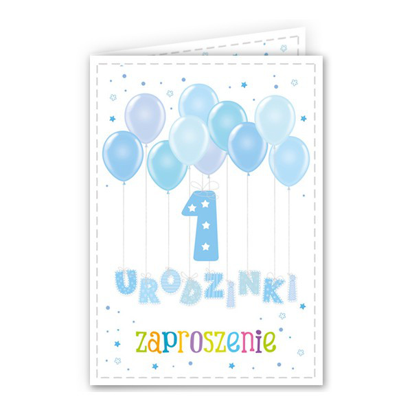 Zaproszenia z balonikami na 1 urodzinki chłopca / ZX6908