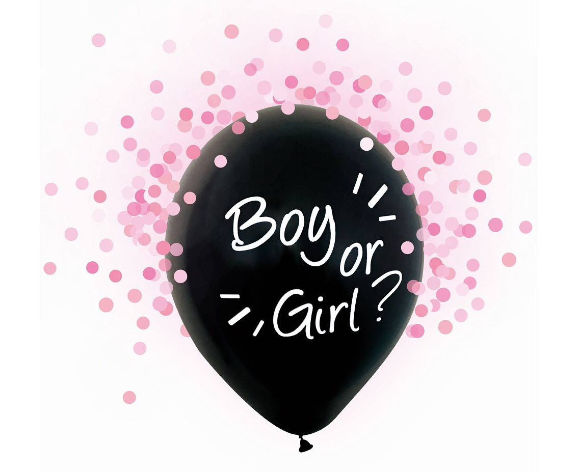 Balony lateksowe Boy or Girl, różowe konfetti