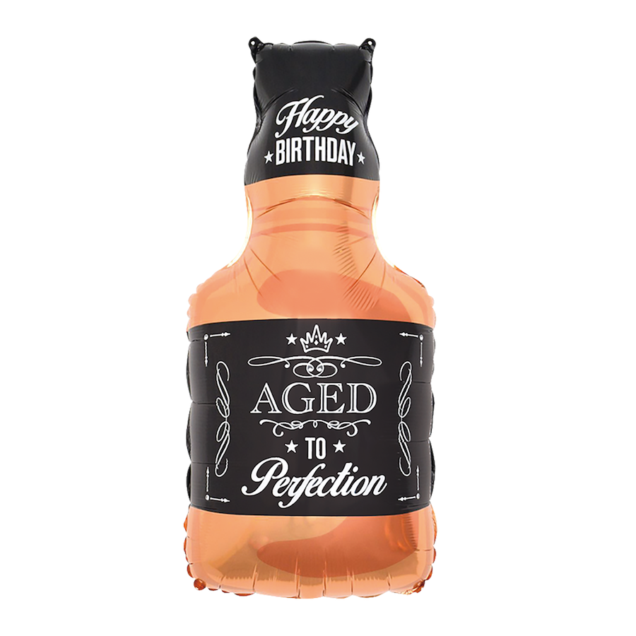 Balon foliowy Butelka Whisky z napisem Happy Birthday / 48x93 cm