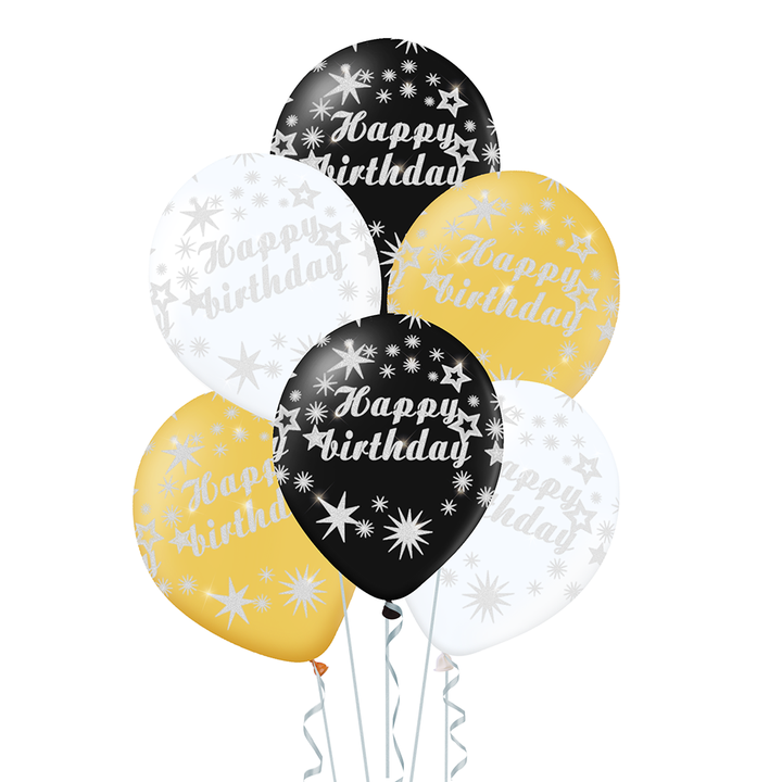 Balony lateksowe na urodziny z napisem Happy Birthday, mix / 12"