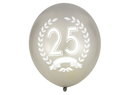Balony z nadrukiem "Białe 25-lecie", srebrne