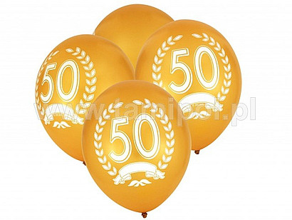 Balony z nadrukiem "50-lecie", złote