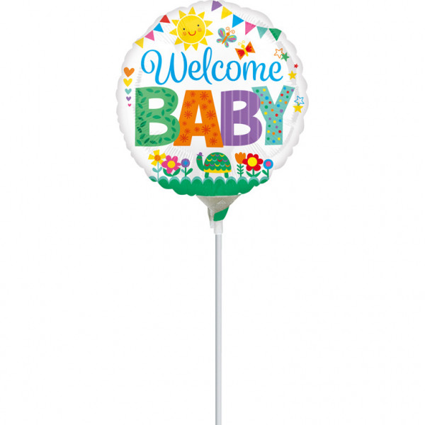 Balon foliowy mini "Welcome Baby" z patyczkiem / 9"