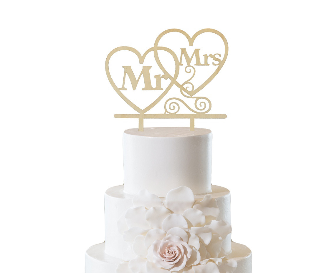 Drewniany topper na tort weselny "Mr&Mrs"