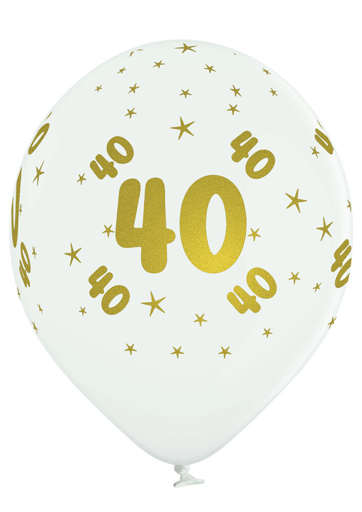 Balony lateksowe na 40 urodziny, białe ze złotym nadrukiem
