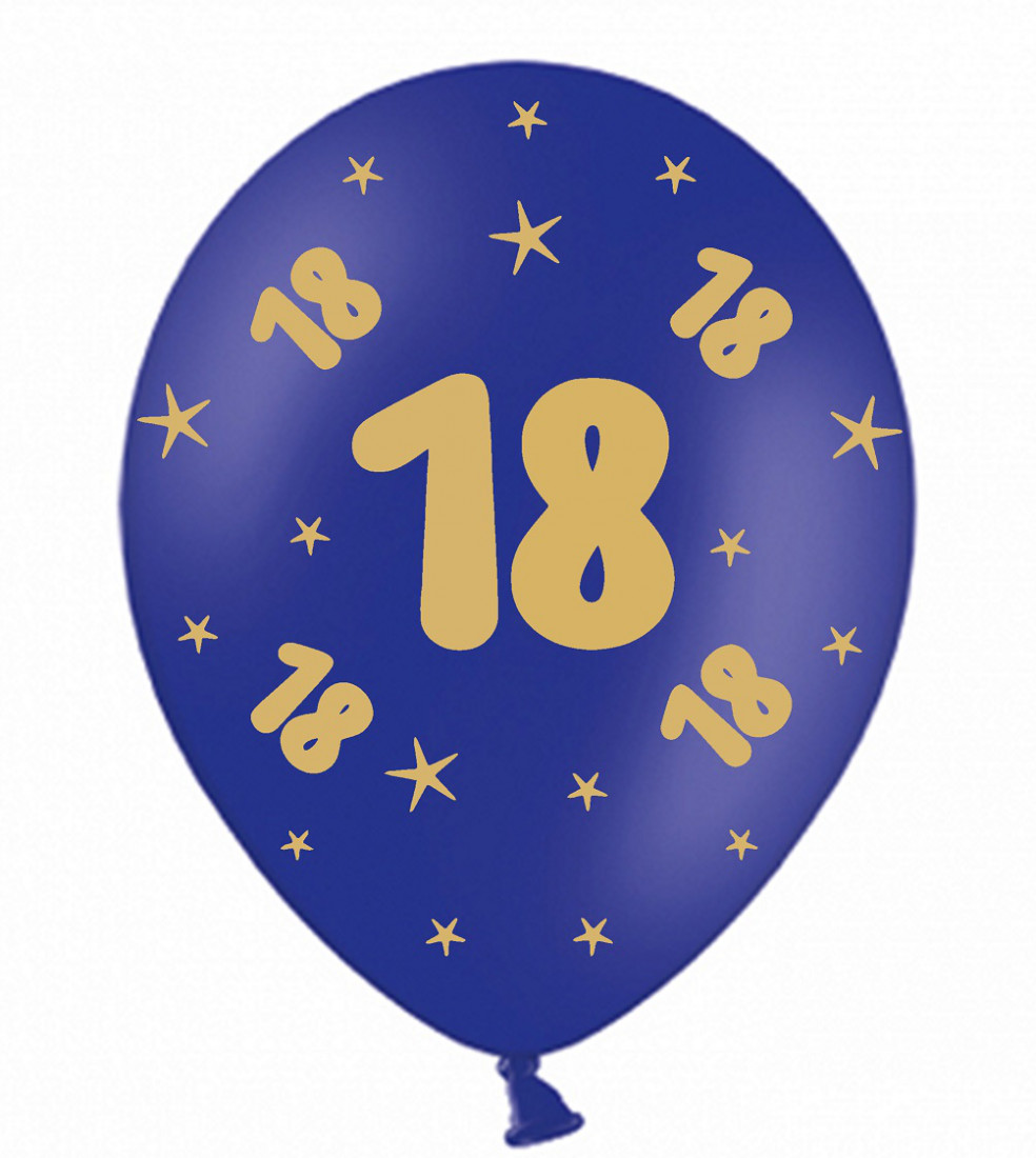 Balony lateksowe na 18 urodziny, granatowe ze złotym nadrukiem