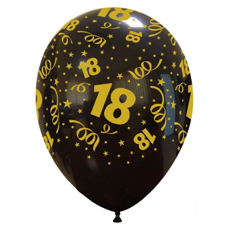 Balony lateksowe na 18 urodziny, czarne ze złotym nadrukiem