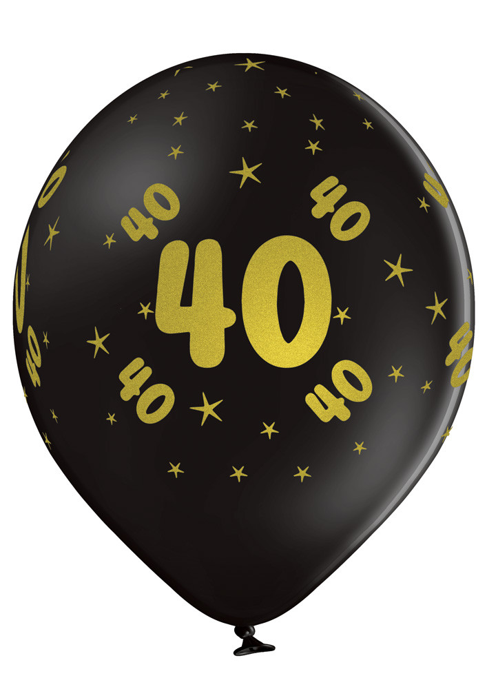 Balony lateksowe na 40 urodziny, czarne ze złotym nadrukiem