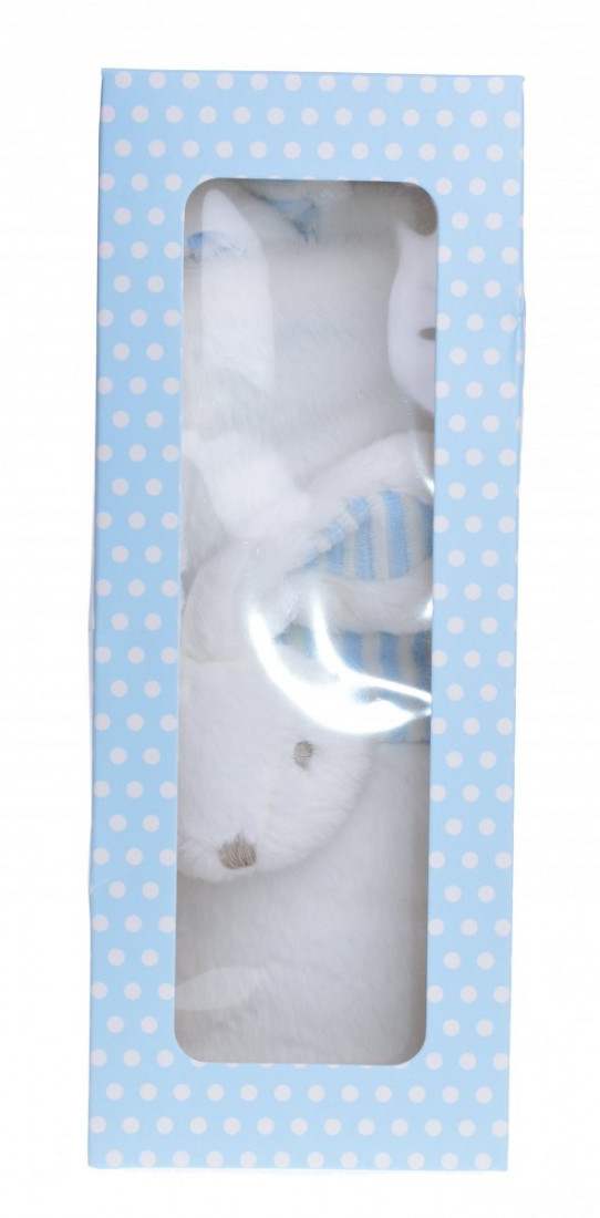 Kocyk z króliczkiem w pudełku, biało-niebieski / 72x70 cm