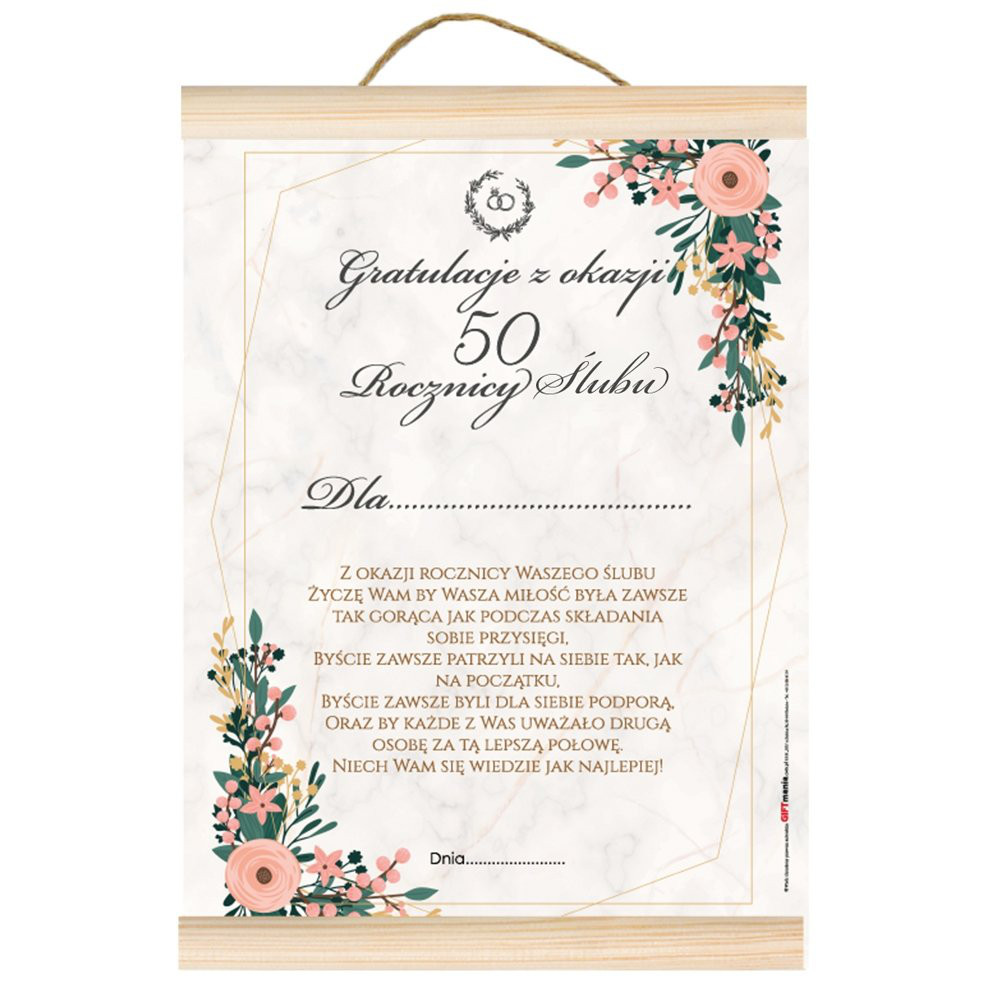 Dyplom na Rocznicę Ślubu - gratulacje "Z okazji 50 rocznicy ślubu"