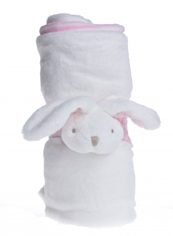 Kocyk z króliczkiem w pudełku, biało-rożowy / 72x70 cm