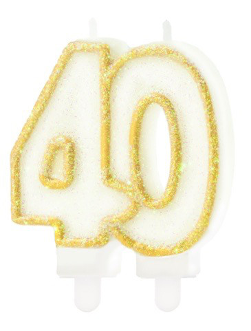Świeczka urodzinowa "40", złoty brokat / 8,5 cm