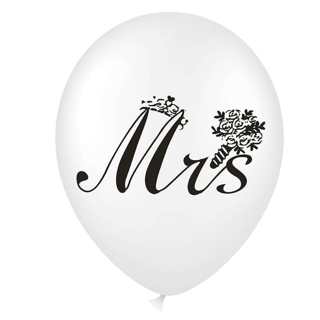 Balon lateksowy 18" biały z napisem "Mrs"