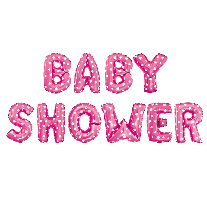 Balony na Baby Shower dziewczynki foliowy, różowy w białe serduszka