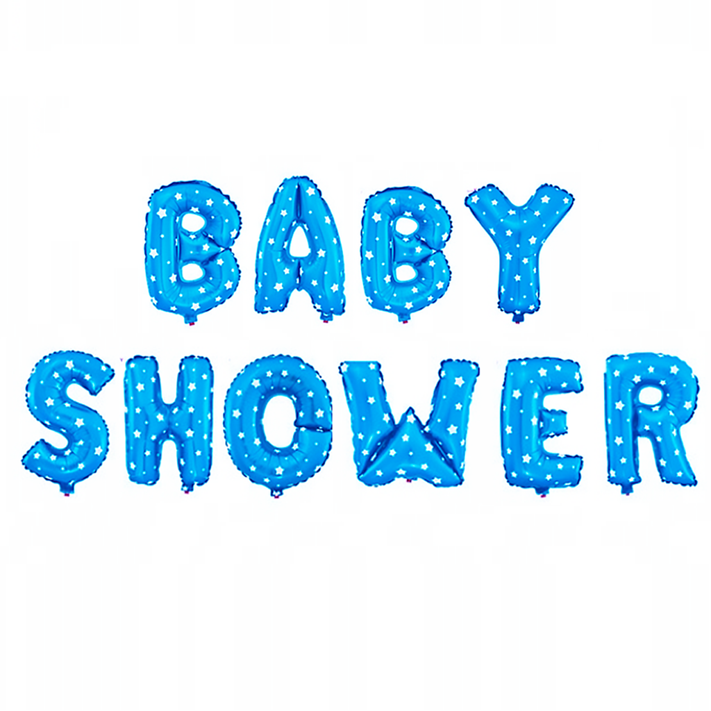 Balony na Baby Shower chłopca foliowy, błękitny w białe gwiazdki