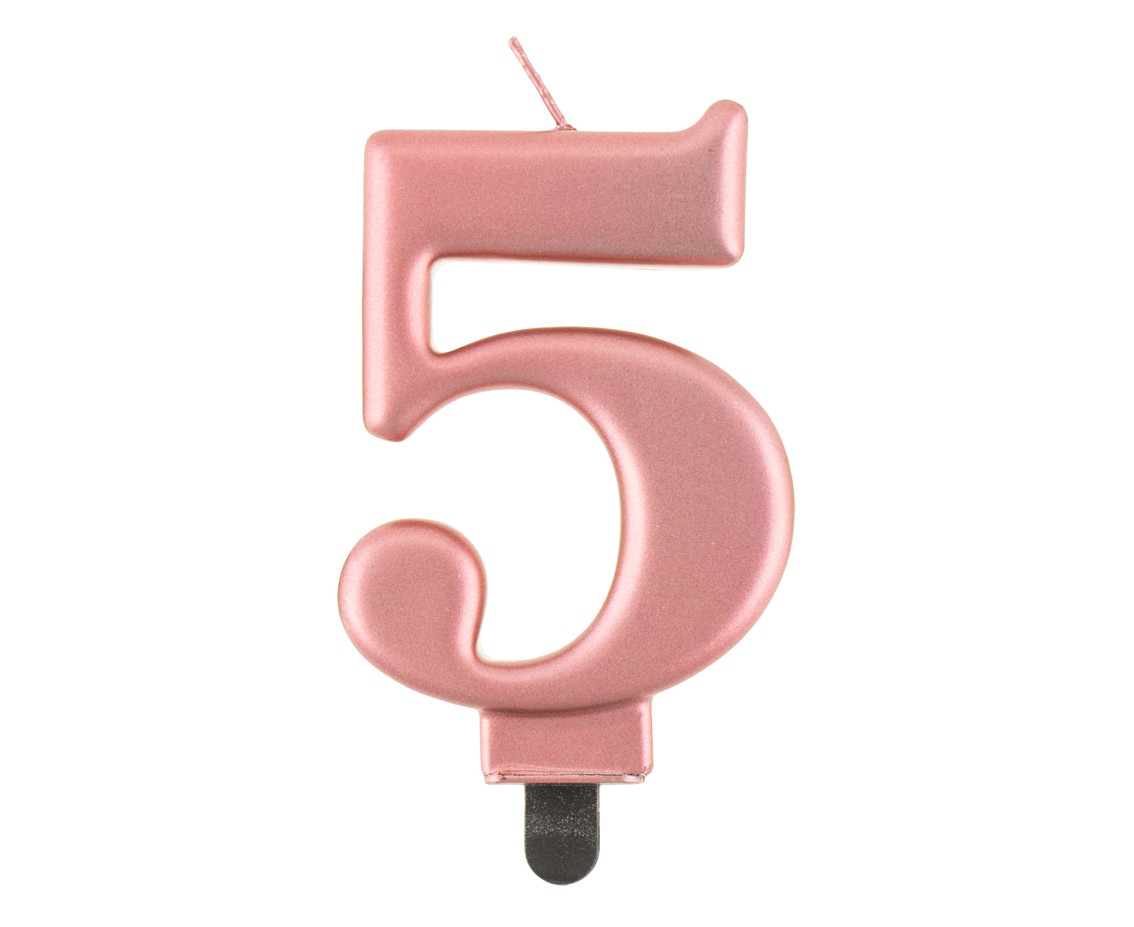 Świeczka urodzinowa cyferka 5, metalik różowo-złota / 8,0 cm