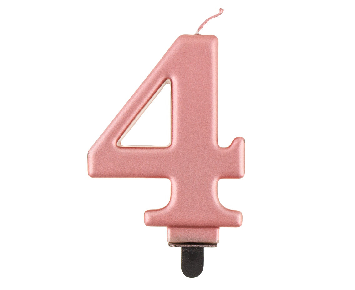 Świeczka urodzinowa cyferka 4, metalik różowo-złota / 8,0 cm