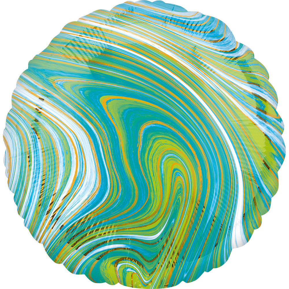 Balon foliowy - Okrągły Marble zielony / 43 cm